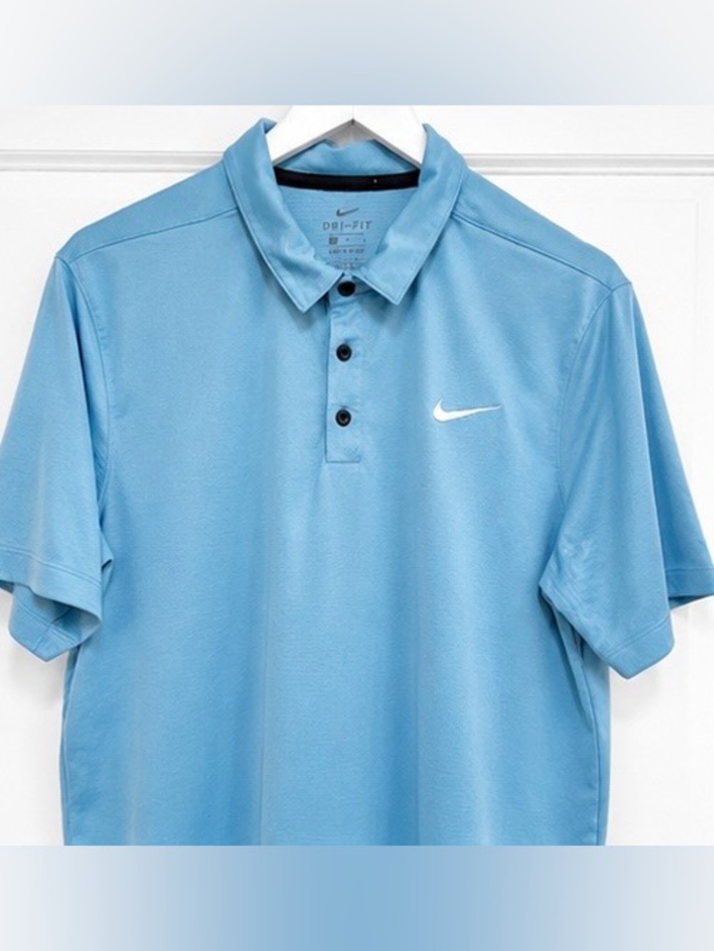 Nike Dry Fit Men's Light Blue Performance Polo with Embroidered Swoosh - Large